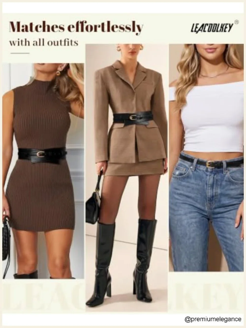 Wide Faux Leather Belt for Women 2-in-1 Detachable Waist Belt